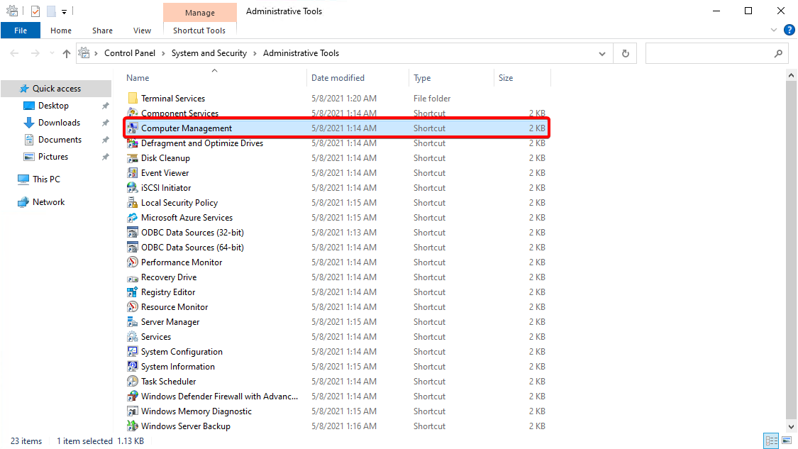 Запустите панель управления